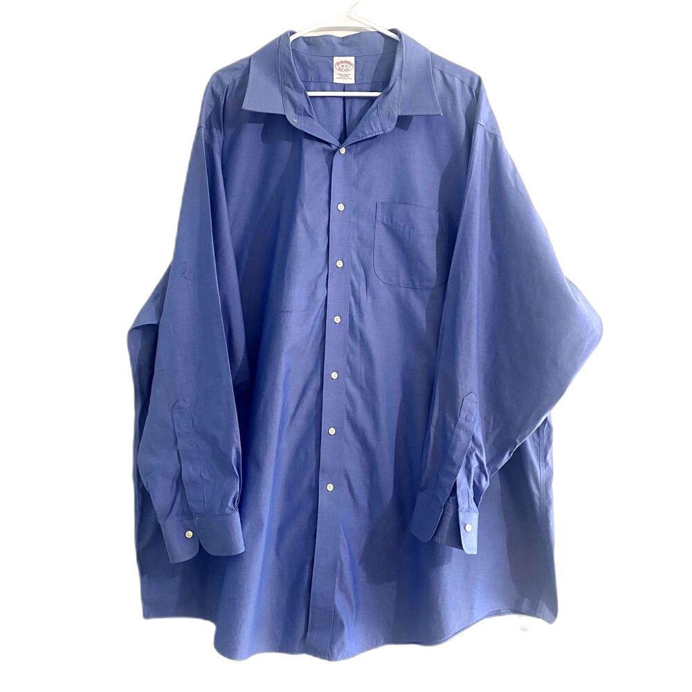 Brooks Brothers Traditional Fit Dress Shirt Solid Blue Non Iron Size 20-36